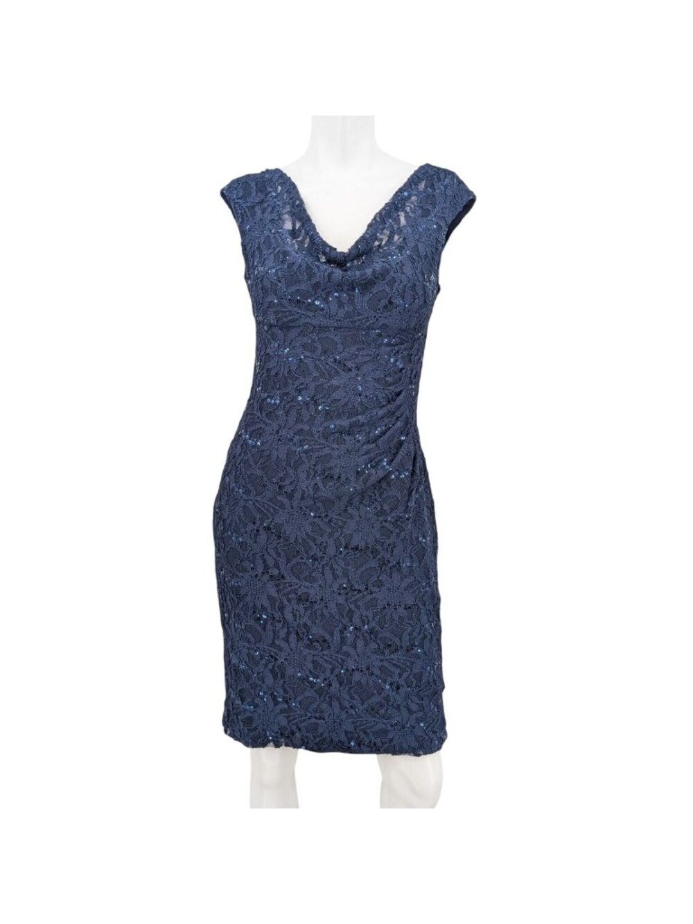 Vtg Lauren Ralph Lauren Lace Sequin Bodycon Dress Cowl Neck Cocktail Evening 2